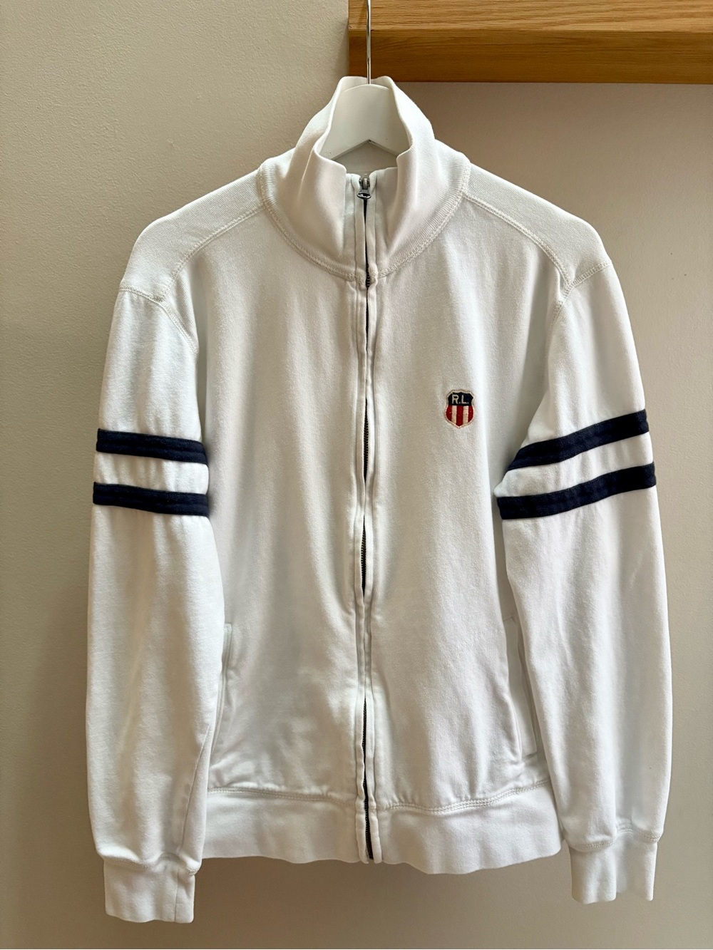 Polo Ralph Lauren VTG Y2K white/black striped track jacket sweatshirt M